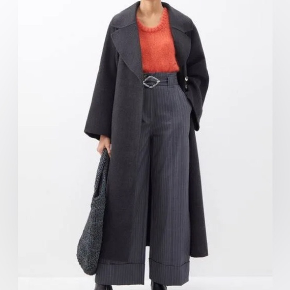 ganni trouser high waist with belt wide leg